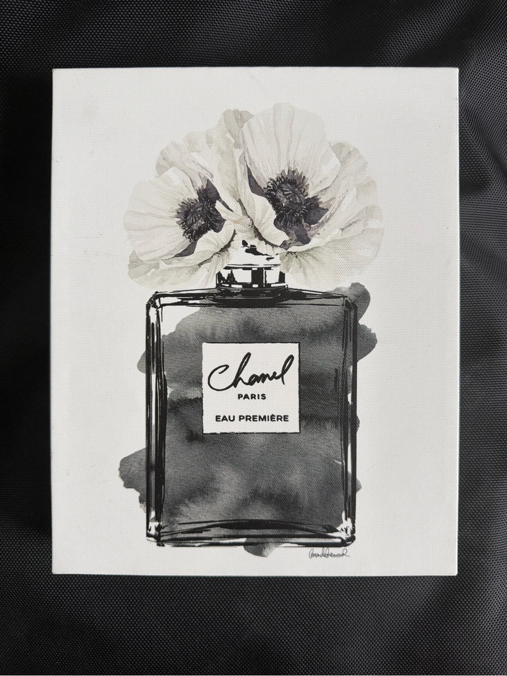 CHANEL Black & White Eau Première Floral Bottle Art Canvas